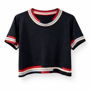 Black Short Sleeve Top with Red, Blue and White Stripes SZ S-M